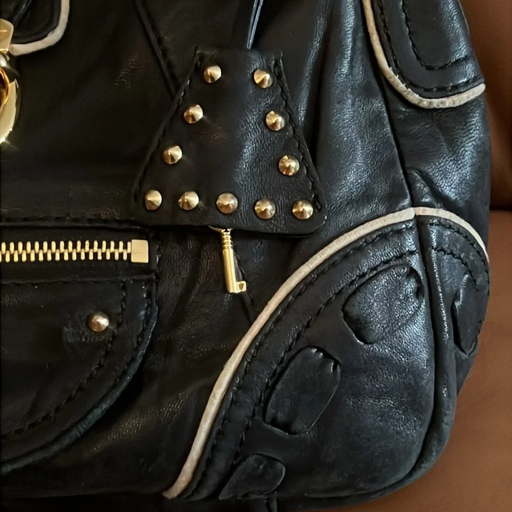 Betsey Johnson Vintage Black Lambskin Studded Shoulderbag Limited Edition - Picture 3 of 14